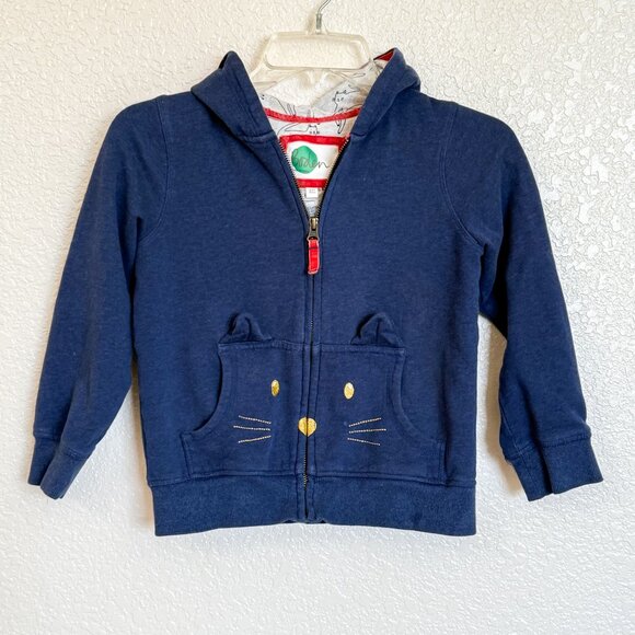 Mini Boden Kids' Cat Hoodie Size 8-9Y Blue Full Zip Hooded - Picture 1 of 10
